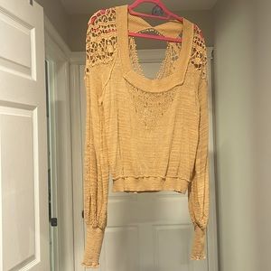 Free people, top, square neck, open back, crocheted back and shoulders